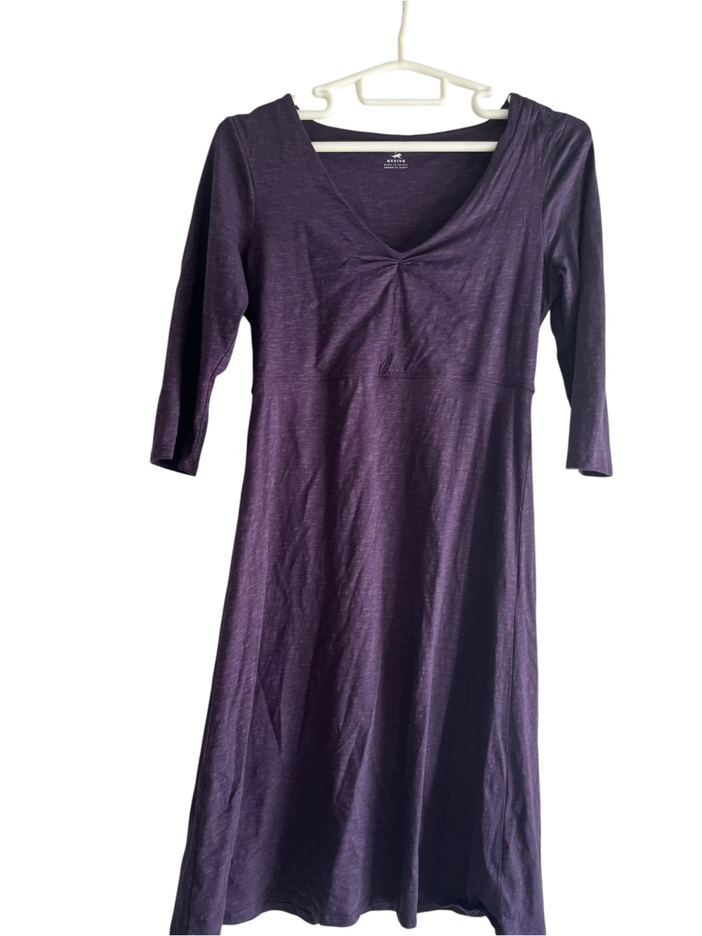 Horny Toad Purple 3/4 sleeve V-Neck Midi Dress-cotton